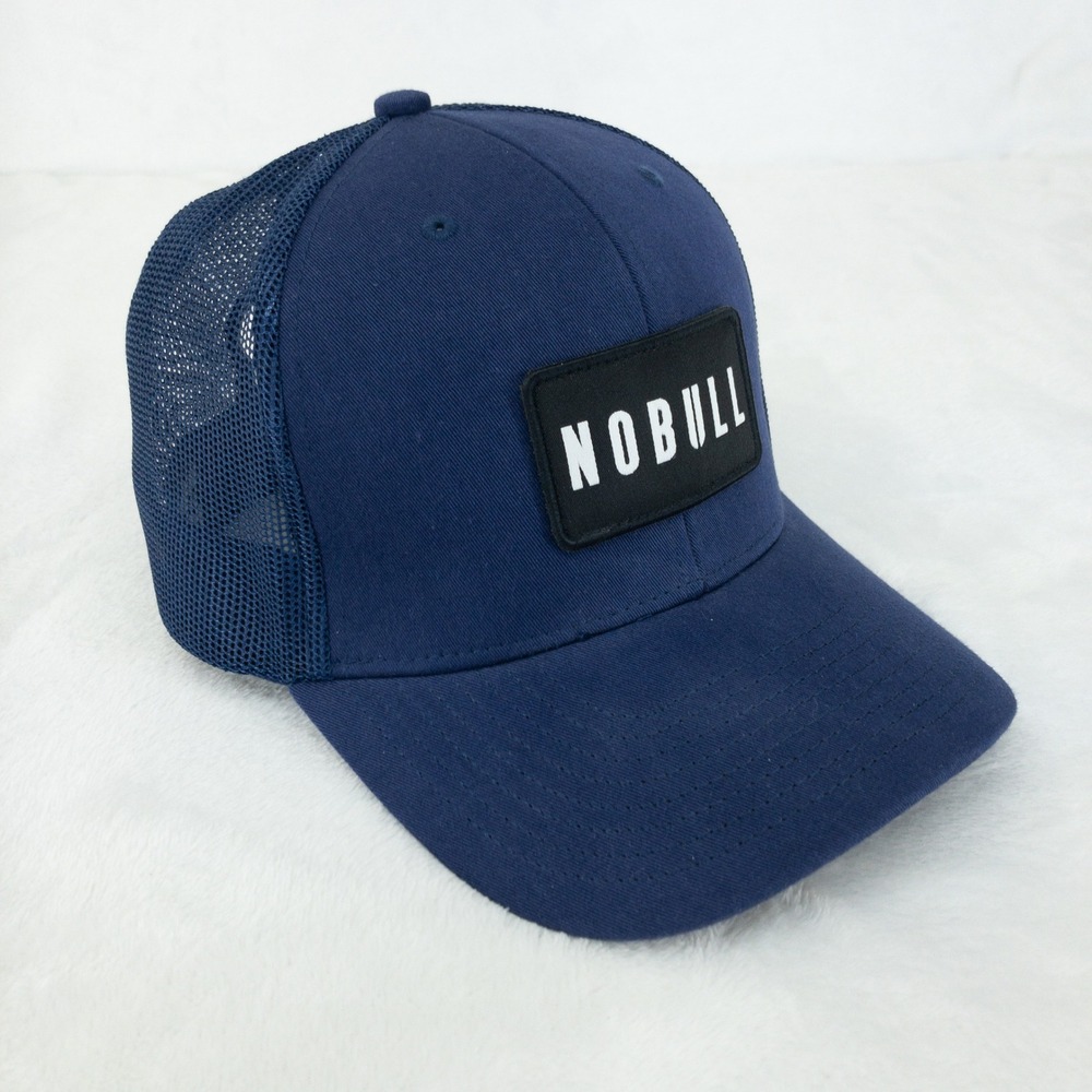NOBULL Curve Trim Trucker Hat Mens OSFM Blue Mesh Snapback Patch Logo